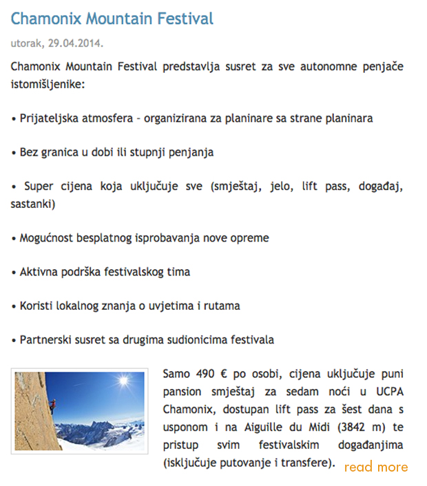Croatian Mountaineering Association article on CMF 2014